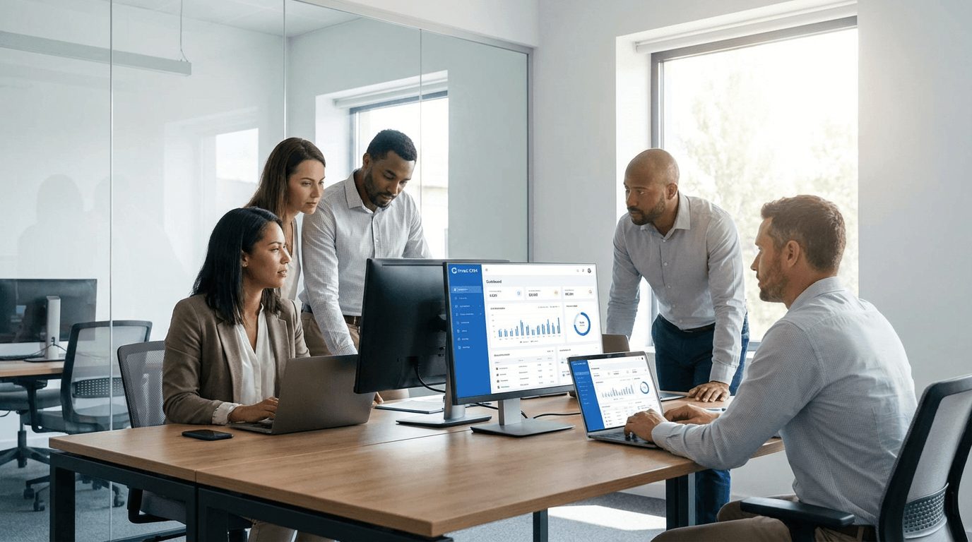 Team collaborating with Invoxi CRM